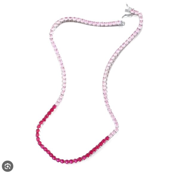 20 Ctw Simulated Ombre Ruby Pink Sapphire 14K White Gold Plated Tennis Necklace - Picture 3 of 6